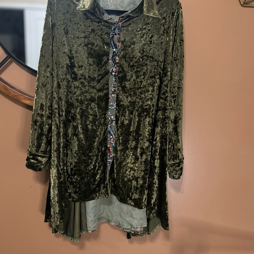 Dor Dor Couture L Floral Crushed Velvet Burnout Button Shirt Boho Whimsigoth